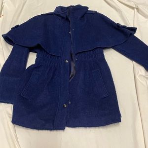 Rare Guess Wool Blend Cobalt Cape Jacket With Metallic Hardware Small